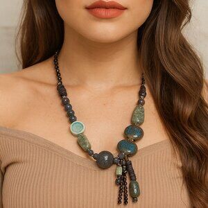 TRESKA NECKLACE STORM CLOUD COLLECTION CERAMIC BEADS SUEDE ACCENT (24 IN LENGTH)